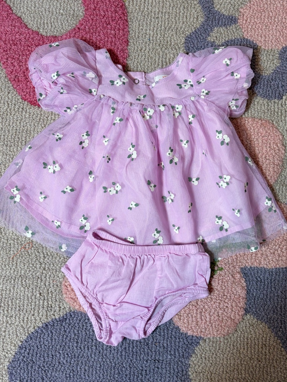 Lilac Floral Baby Dress with Bloomers - newborn